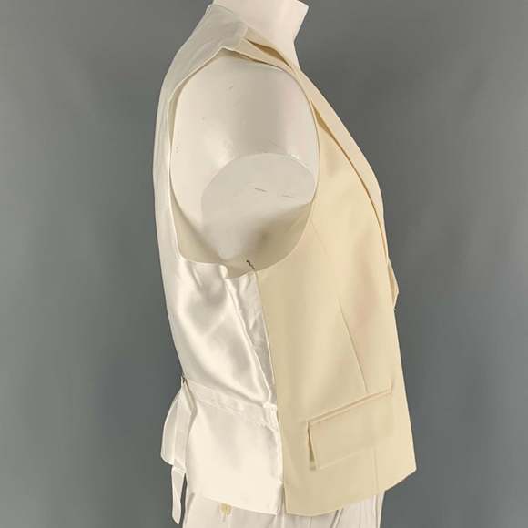 FAVOURBROOK  Beige White Solid Wool Double Breasted Vest - Picture 2 of 6